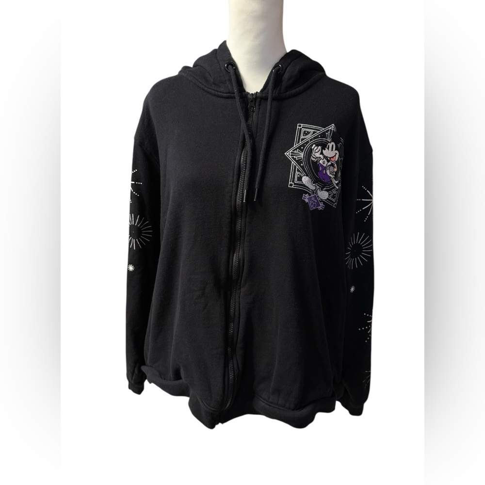 Disney 100 Mickey Mouse & Friends Embroidered Black Zip Hoodie Sweatshirt 3XL